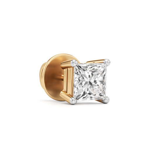 Elite PrincessCut 925 Silver  18k Gold Vermeil Stud Earrings