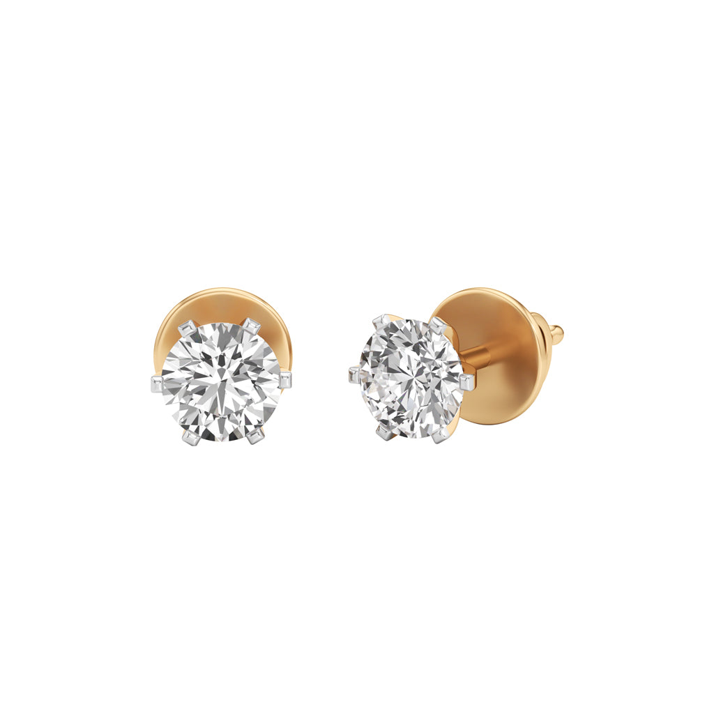 Architectural Solitaire 925 Silver 18k Gold Plated 6Prong Stud Earrings