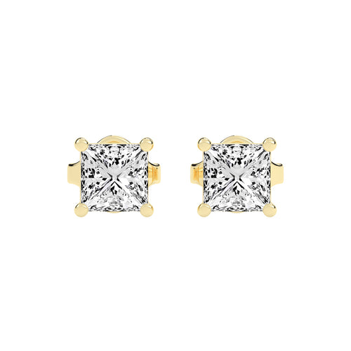 Timeless PrincessCut 925 Silver 18k Gold Plated Solitaire Stud Earrings