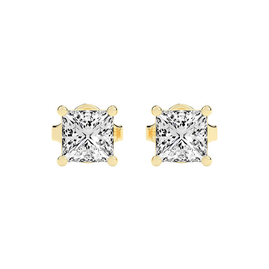 Timeless PrincessCut 925 Silver 18k Gold Plated Solitaire Stud Earrings