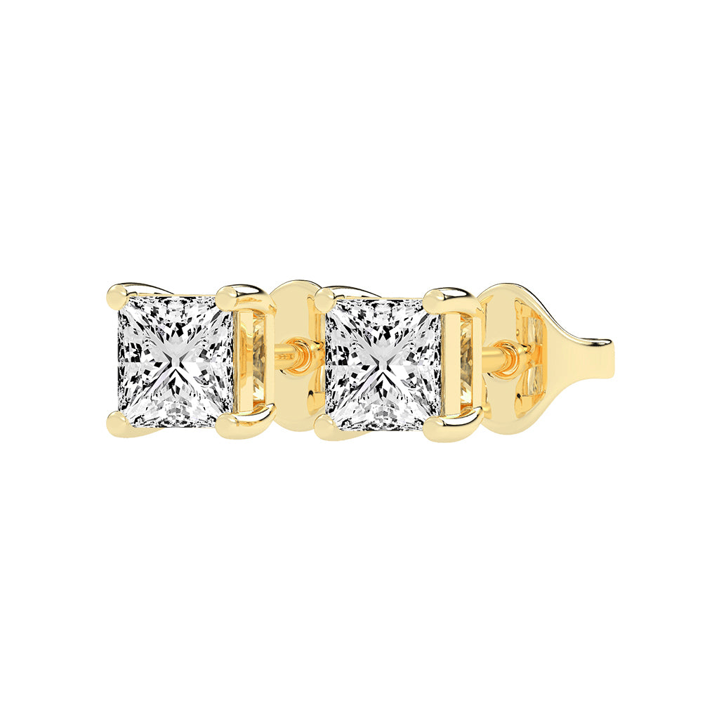 Timeless PrincessCut 925 Silver 18k Gold Plated Solitaire Stud Earrings