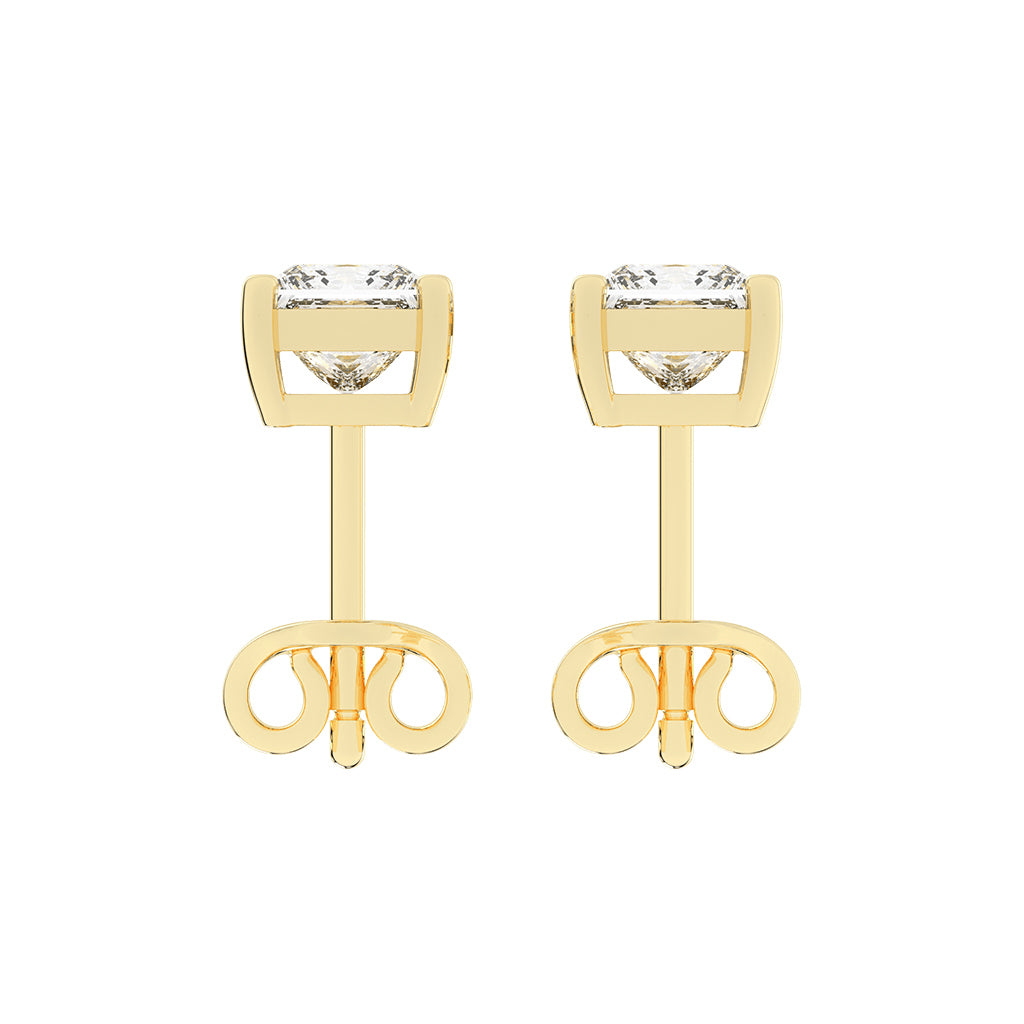 Timeless PrincessCut 925 Silver 18k Gold Plated Solitaire Stud Earrings
