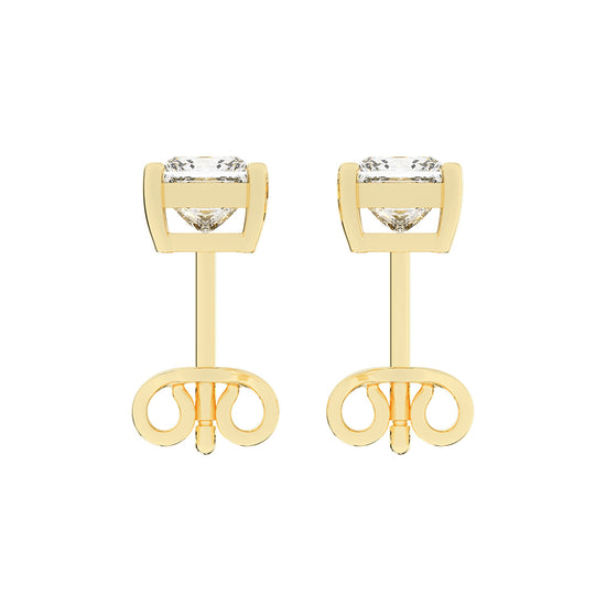 Timeless PrincessCut 925 Silver 18k Gold Plated Solitaire Stud Earrings