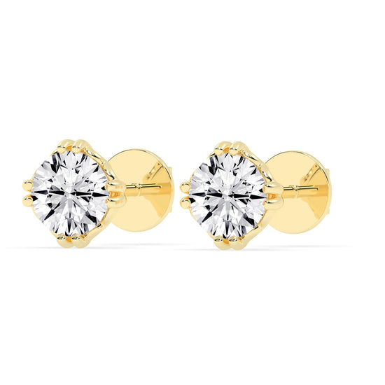 Regal CrownSet Solitaire 925 Silver 18k Gold Plated Statement Stud Earrings