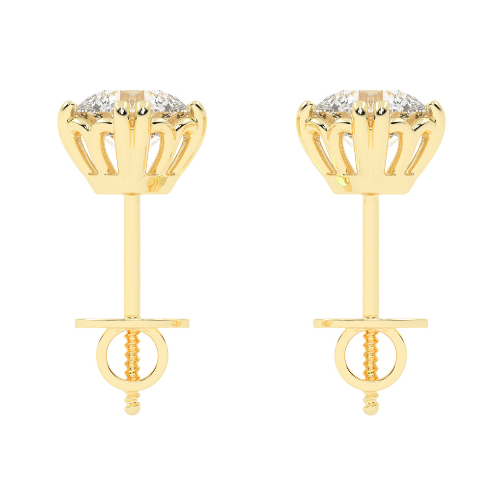 Regal CrownSet Solitaire 925 Silver 18k Gold Plated Statement Stud Earrings