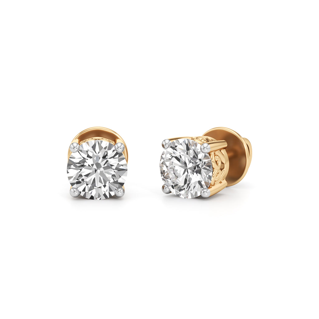 Ornate Solitaire 925 Silver  18k Gold Vermeil Stud Earrings