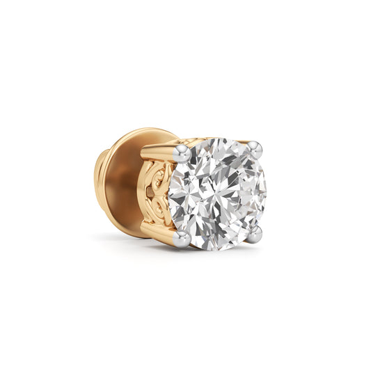 Ornate Solitaire 925 Silver  18k Gold Vermeil Stud Earrings