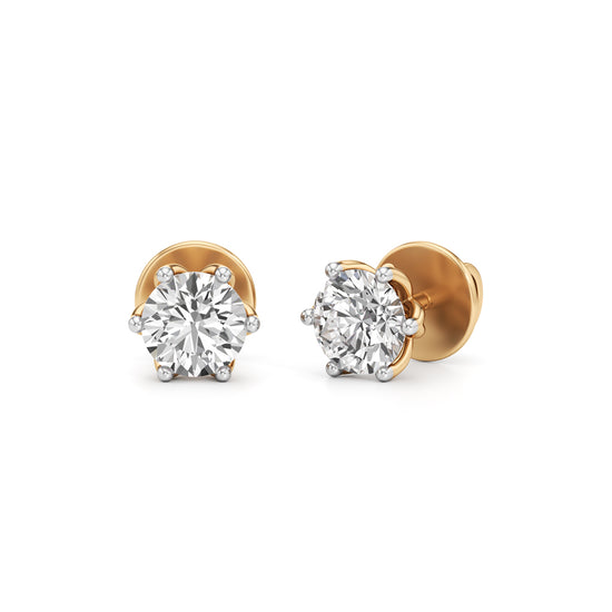 Exquisite Lotus Solitaire 925 Silver  18k Gold Vermeil Stud Earrings