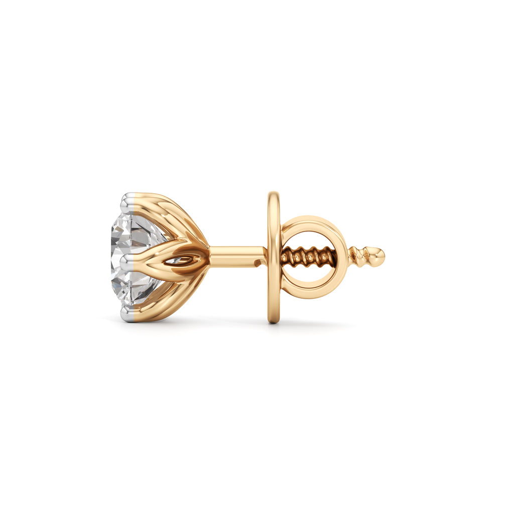 Exquisite Lotus Solitaire 925 Silver  18k Gold Vermeil Stud Earrings