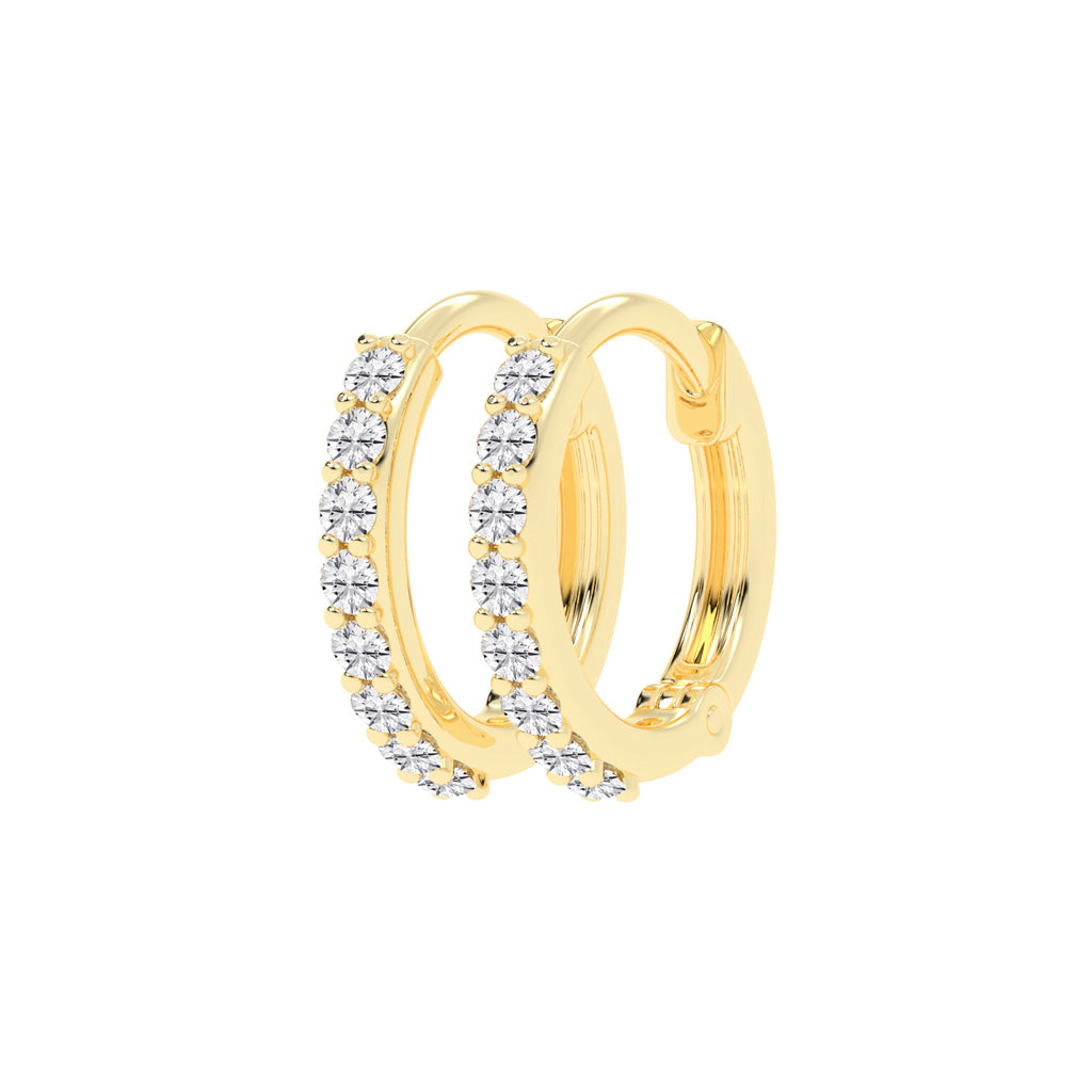 Radiant PavSet 925 Silver  18k Gold Plated  Huggie Hoop Earrings