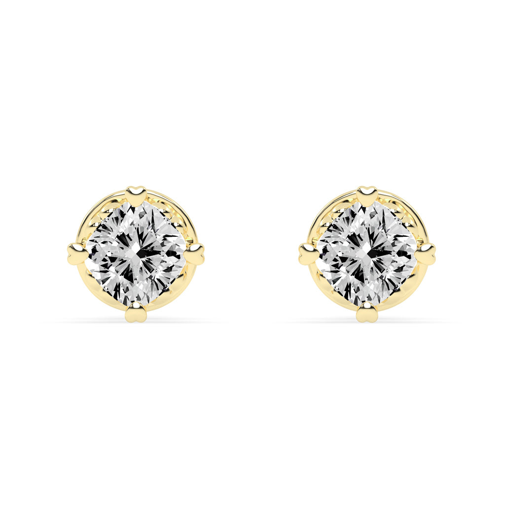 Elegant 925 Silver  18k Gold Vermeil 4mm Cushion Cut Solitaire Stud Earrings with Secure Screw Backs