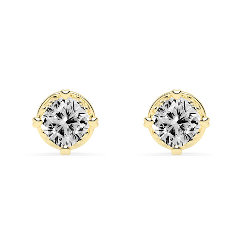 Elegant 925 Silver  18k Gold Vermeil 4mm Cushion Cut Solitaire Stud Earrings with Secure Screw Backs