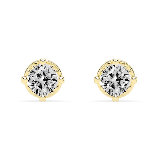 Elegant 925 Silver  18k Gold Vermeil 4mm Cushion Cut Solitaire Stud Earrings with Secure Screw Backs