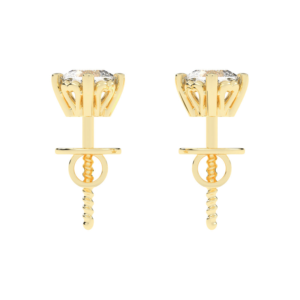 Elegant 925 Silver  18k Gold Vermeil 4mm Cushion Cut Solitaire Stud Earrings with Secure Screw Backs