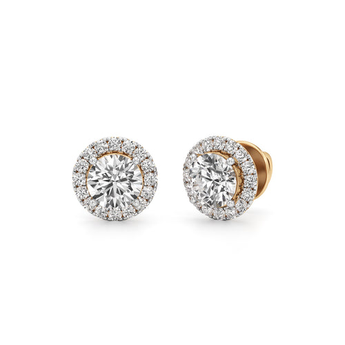 Luxury 925 Silver  18k Gold Vermeil Brilliant Halo Solitaire Stud Earrings