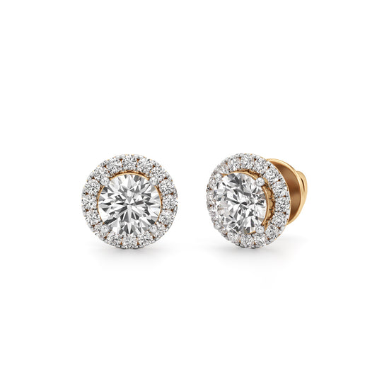 Luxury 925 Silver  18k Gold Vermeil Brilliant Halo Solitaire Stud Earrings
