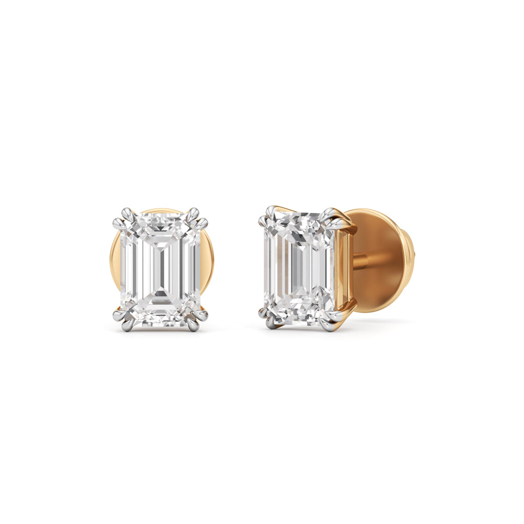 Elite EmeraldCut 925 Silver  18k Gold Vermeil Stud Earrings