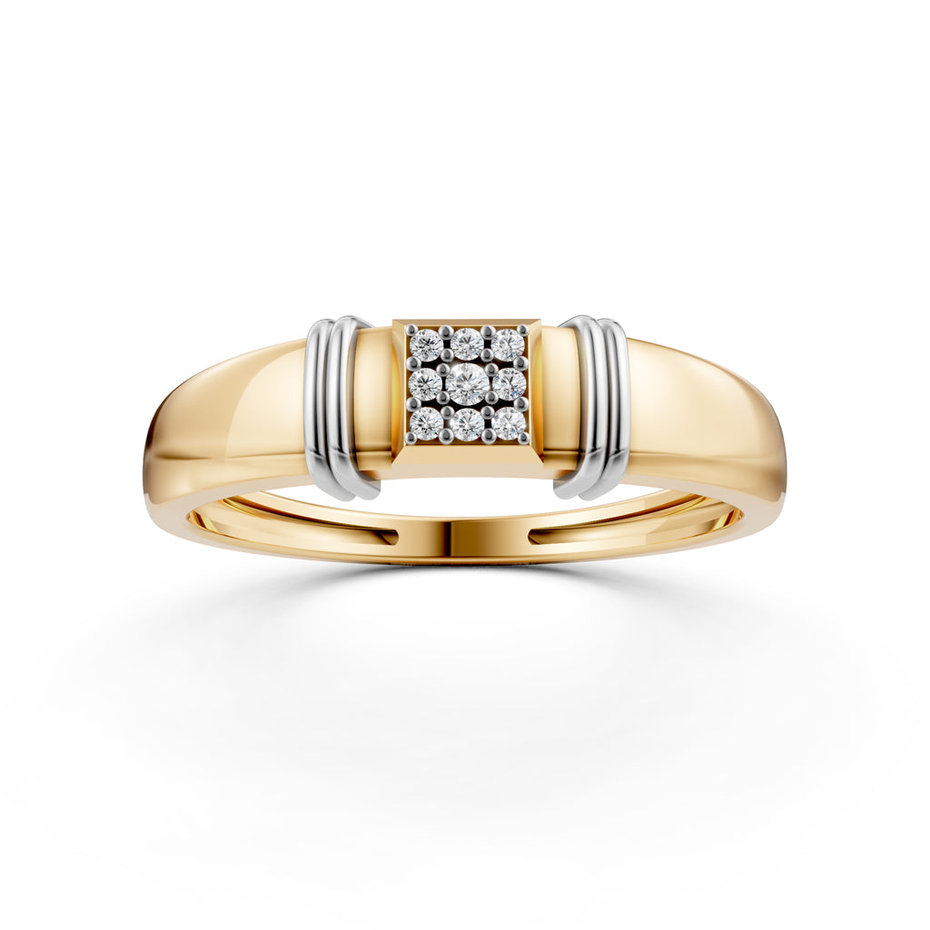 Sophisticated 925 Silver  18k Gold Vermeil Mens Band with RhodiumAccented Pav Center