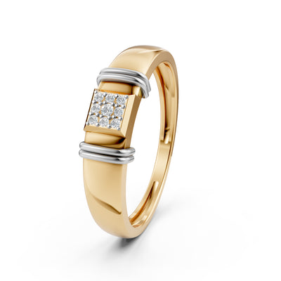 Sophisticated 925 Silver  18k Gold Vermeil Mens Band with RhodiumAccented Pav Center