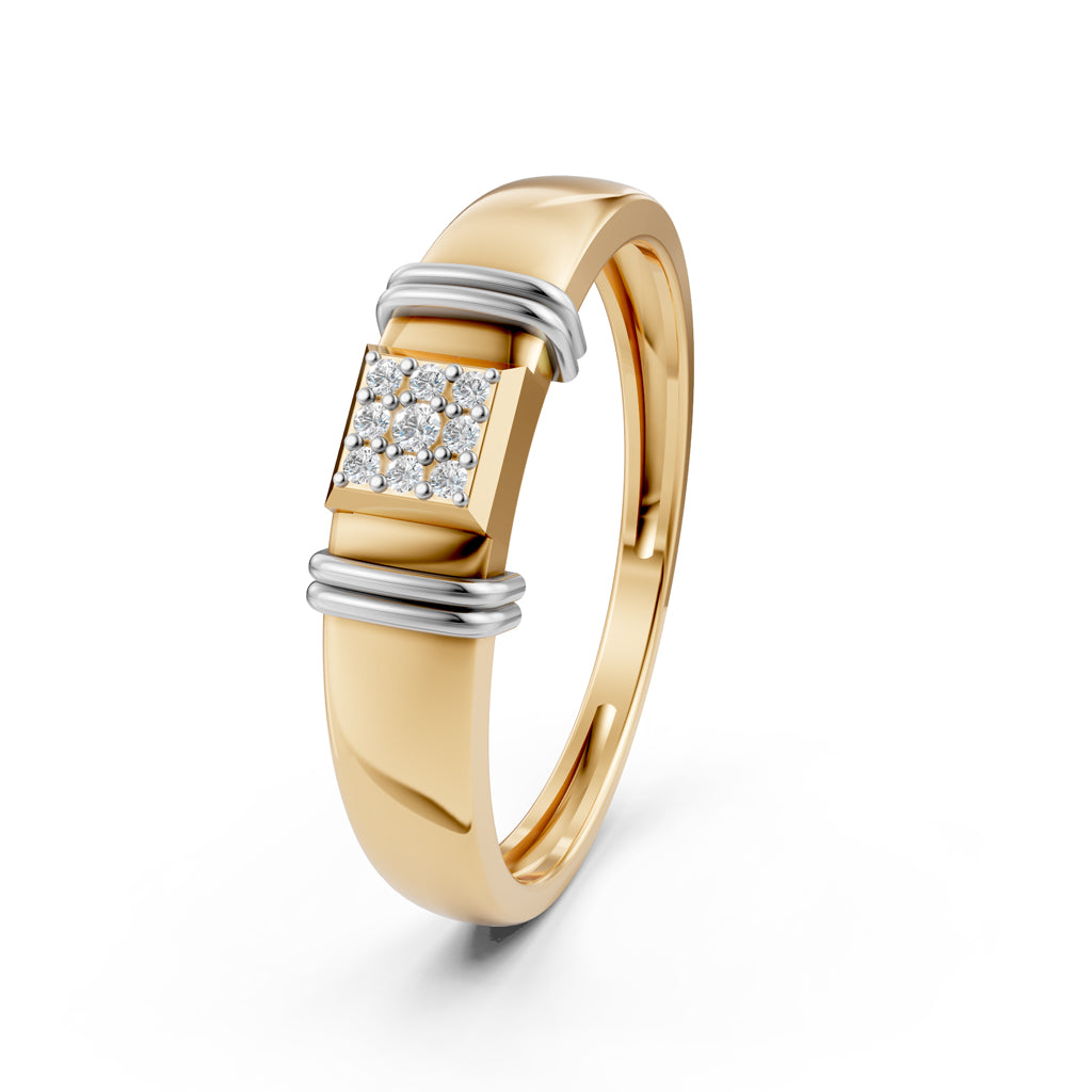 Sophisticated 925 Silver  18k Gold Vermeil Mens Band with RhodiumAccented Pav Center