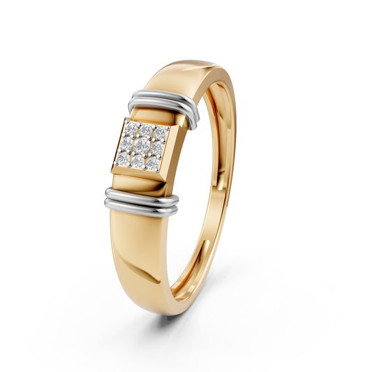 Sophisticated 925 Silver  18k Gold Vermeil Mens Band with RhodiumAccented Pav Center