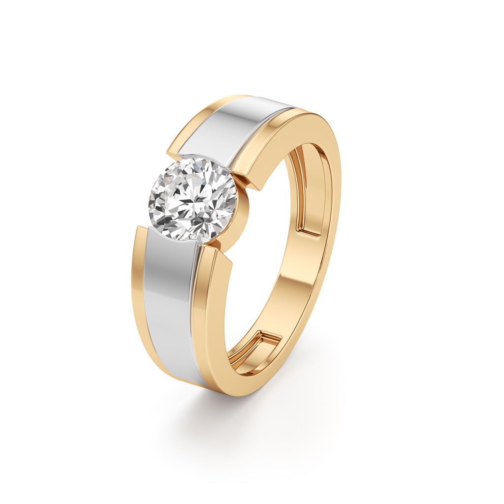 Architectural Bold Solitaire 925 Silver  18k Gold Vermeil Mens Sparkle Ring