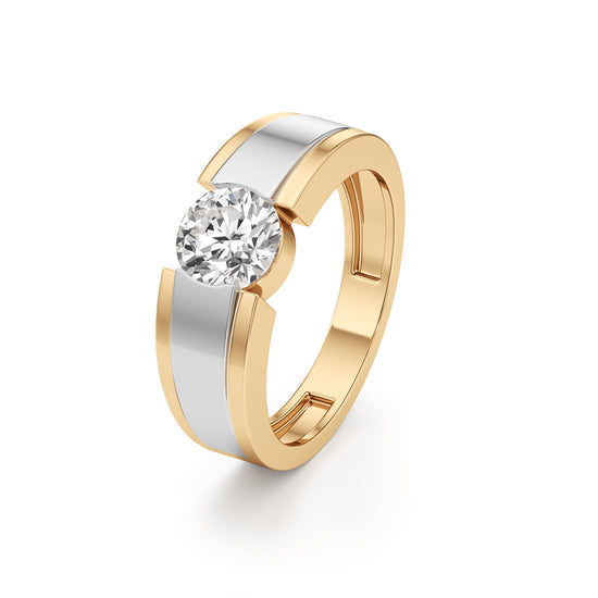 Architectural Bold Solitaire 925 Silver  18k Gold Vermeil Mens Sparkle Ring