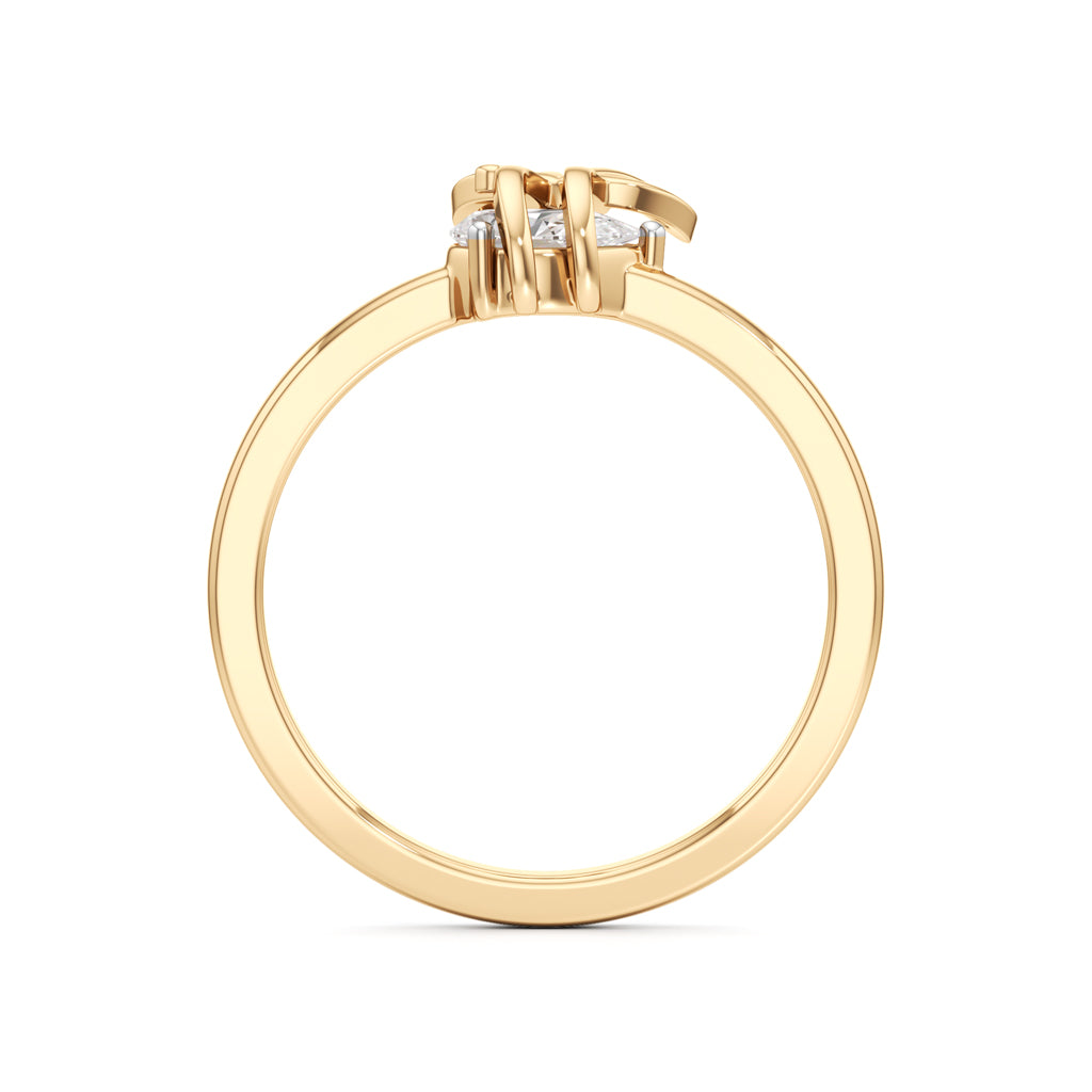 Whimsical PearCut 925 Silver 18k Gold Plated Artisan Bow Statement Ring