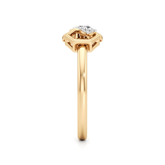 Geometric Bee and Hexagon 925 Silver 18k Gold Plated Artisan Statement Ring