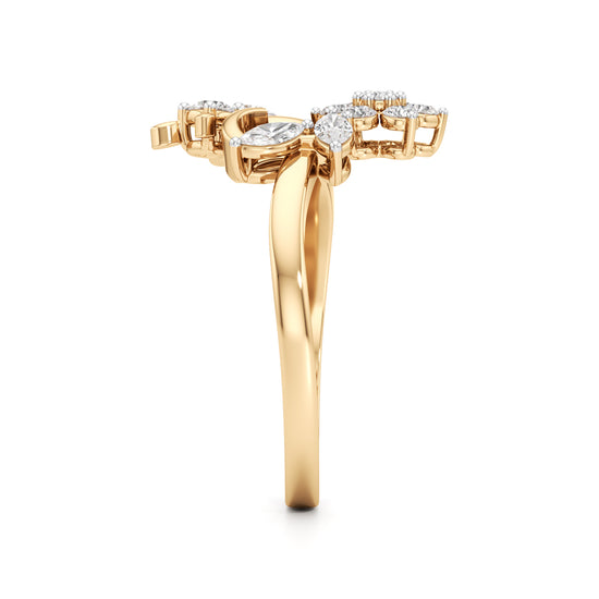 Botanical Heart  Floral Cluster 925 Silver 18k Gold Plated Artisan Statement Ring