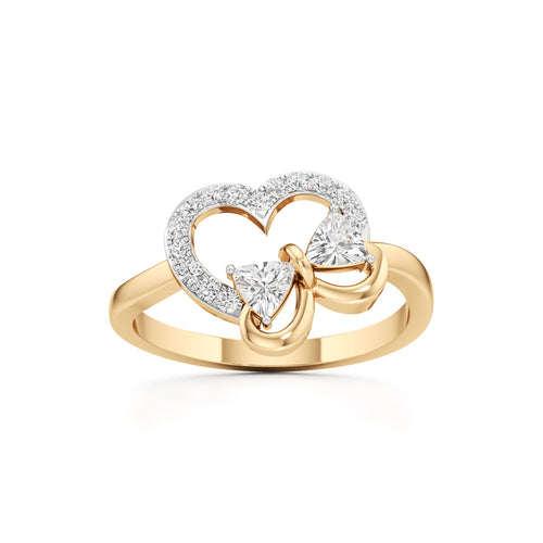 Artisan Trillion Butterfly  Pav Heart 925 Silver 18k Gold Plated Statement Ring