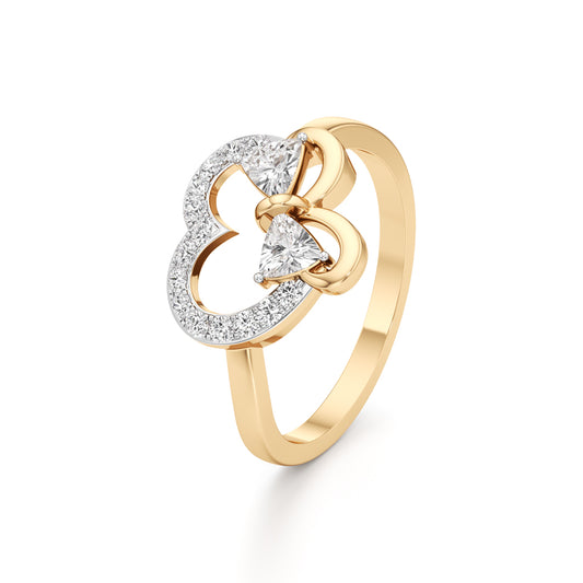 Artisan Trillion Butterfly  Pav Heart 925 Silver 18k Gold Plated Statement Ring