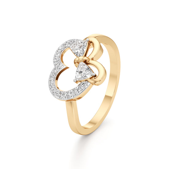 Artisan Trillion Butterfly  Pav Heart 925 Silver 18k Gold Plated Statement Ring