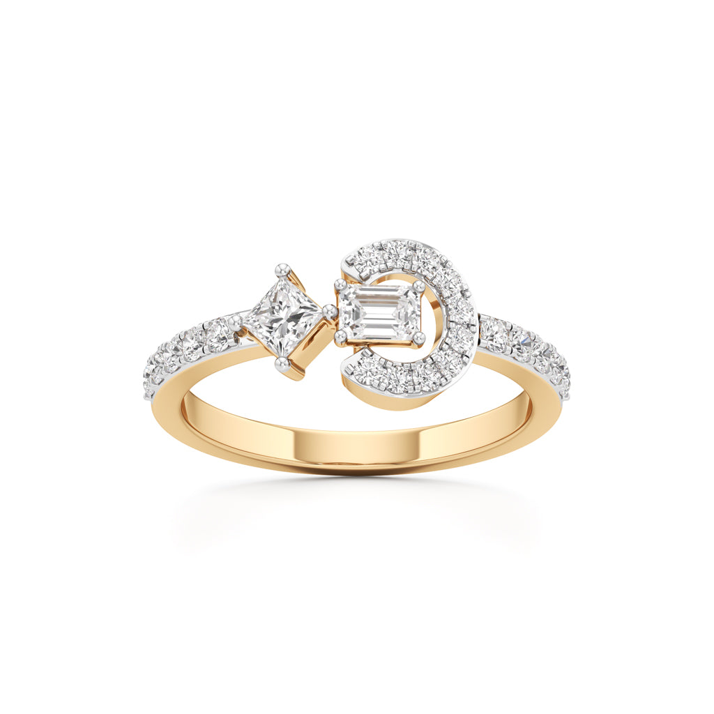 Geometric OpenCuff 925 Silver 18k Gold Plated Emerald  PrincessCut Statement Ring