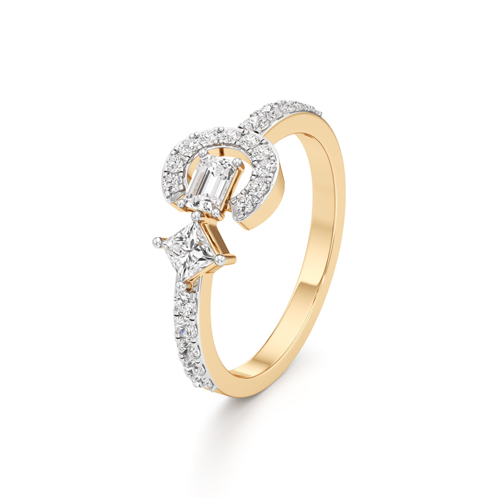 Geometric OpenCuff 925 Silver 18k Gold Plated Emerald  PrincessCut Statement Ring