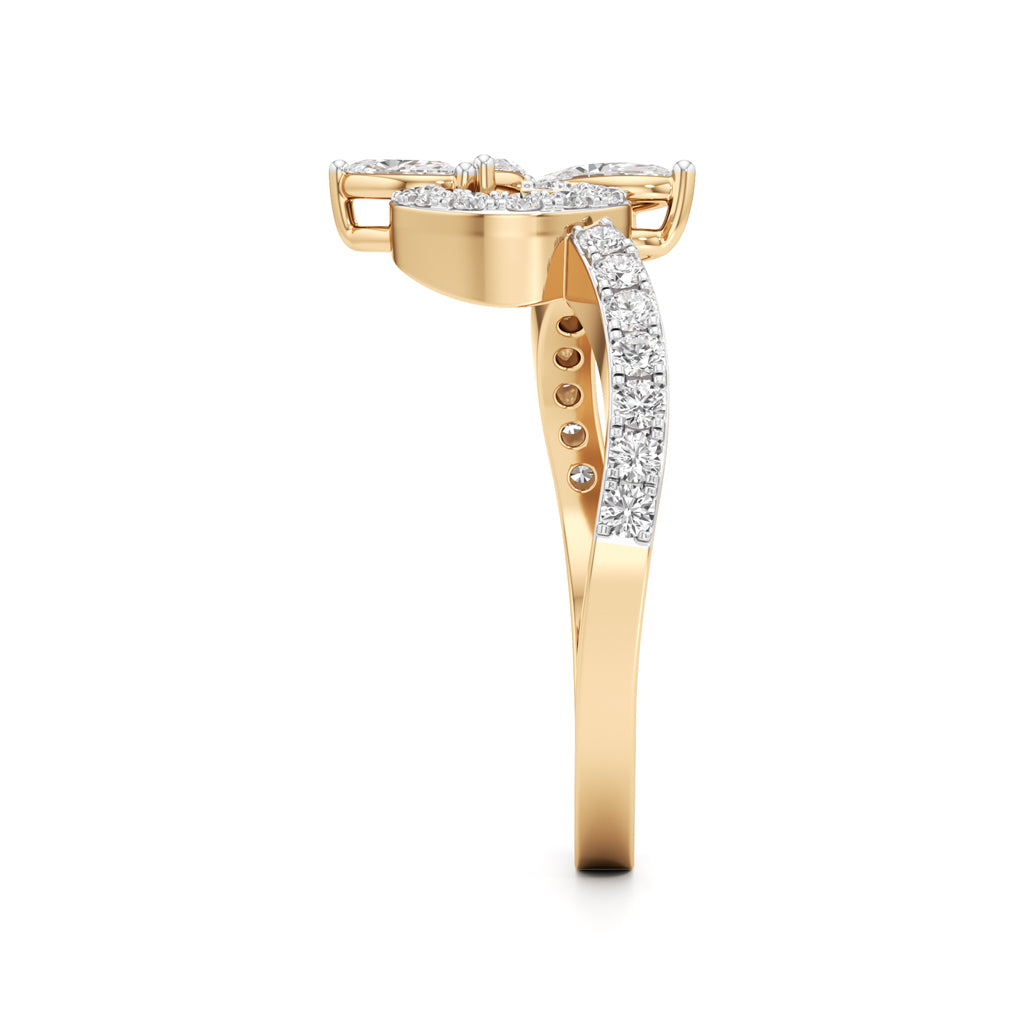 Botanical Marquise Leaf 925 Silver 18k Gold Plated Artisan Bypass Statement Ring