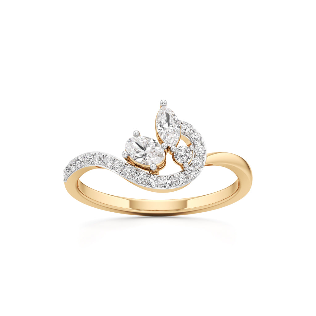 Artisan Floral Marquise  Oval 925 Silver 18k Gold Plated SCurve Statement Ring