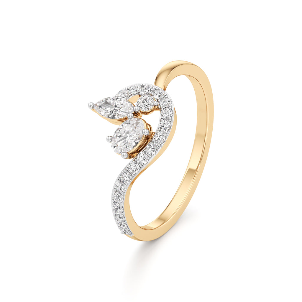 Artisan Floral Marquise  Oval 925 Silver 18k Gold Plated SCurve Statement Ring