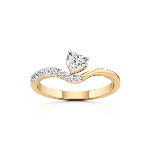Artisan HeartCut Solitaire 925 Silver  18k Gold Plated VCurve Pav Ring