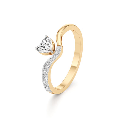 Artisan HeartCut Solitaire 925 Silver  18k Gold Plated VCurve Pav Ring