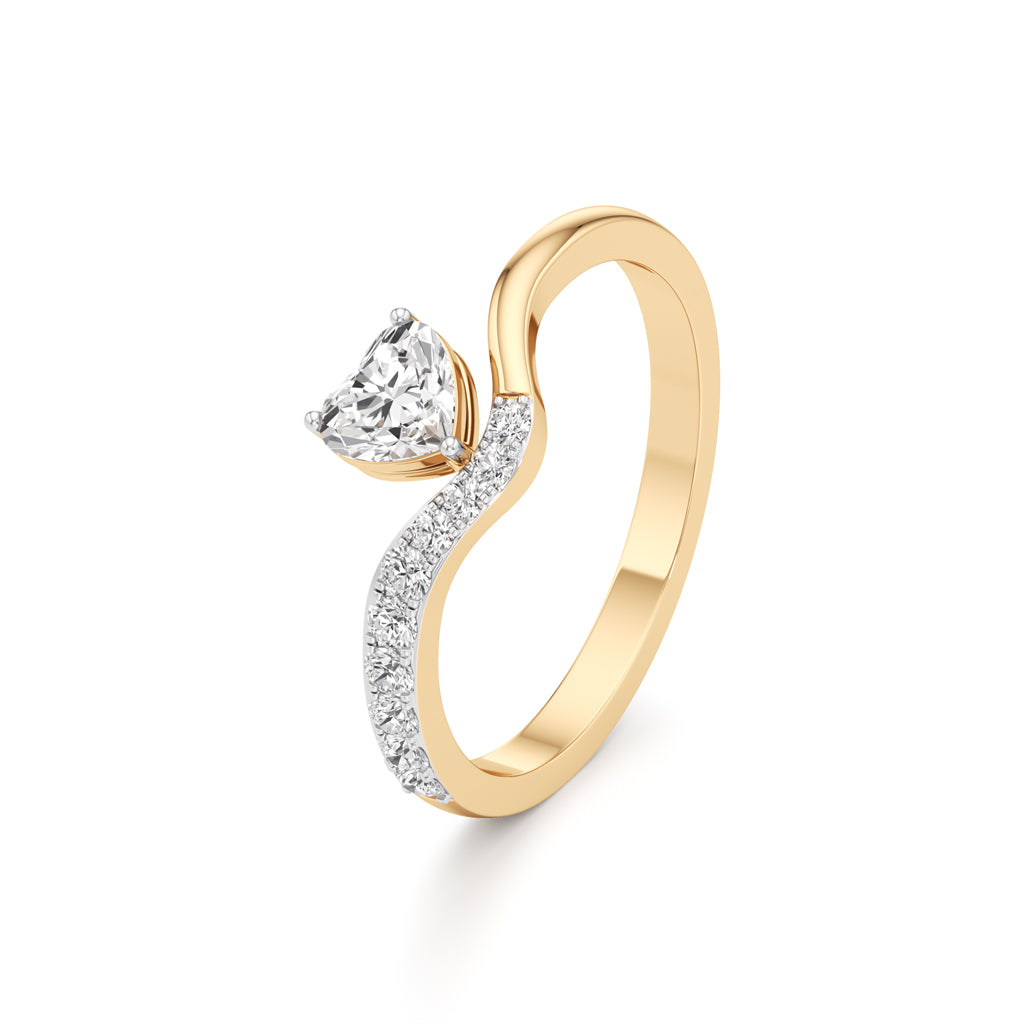Artisan HeartCut Solitaire 925 Silver  18k Gold Plated VCurve Pav Ring