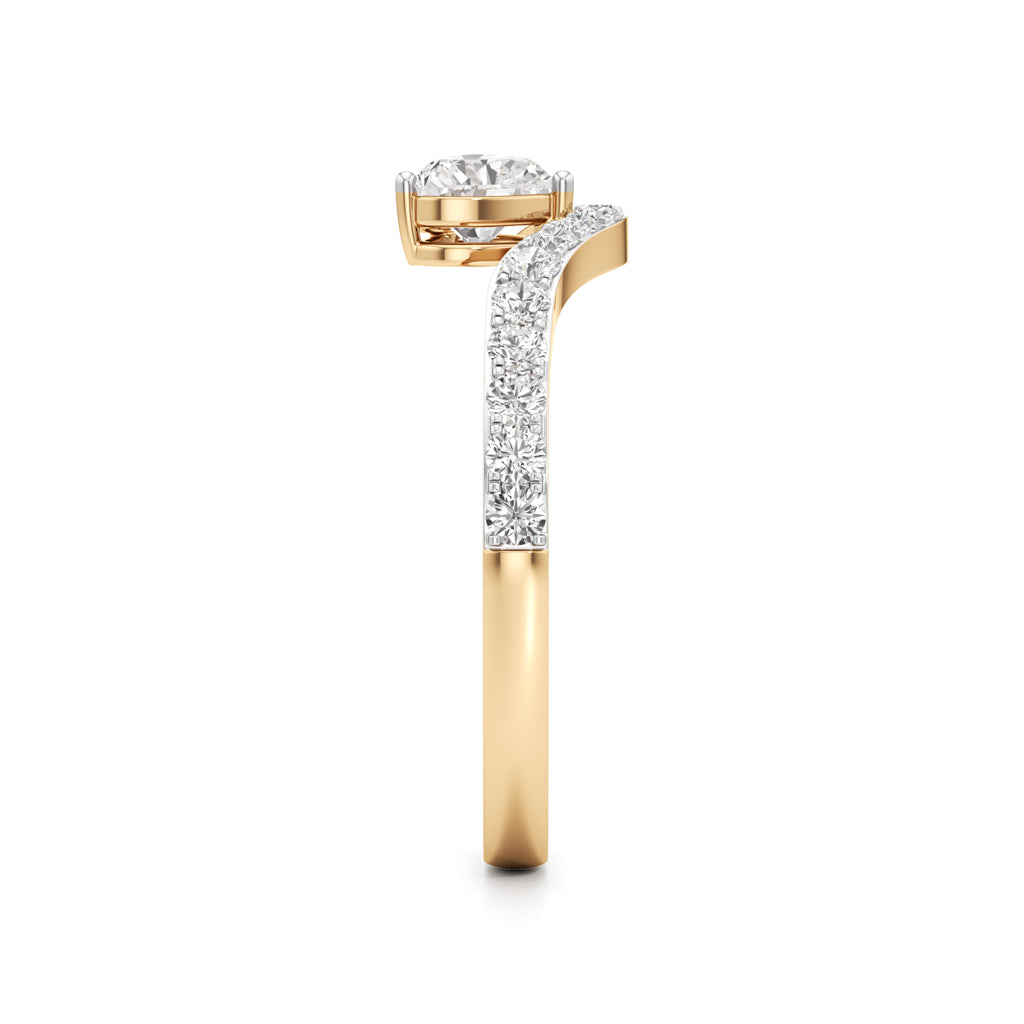 Artisan HeartCut Solitaire 925 Silver  18k Gold Plated VCurve Pav Ring