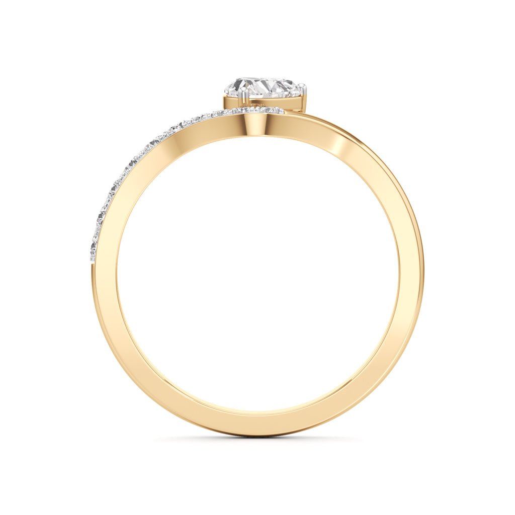 Artisan HeartCut Solitaire 925 Silver  18k Gold Plated VCurve Pav Ring