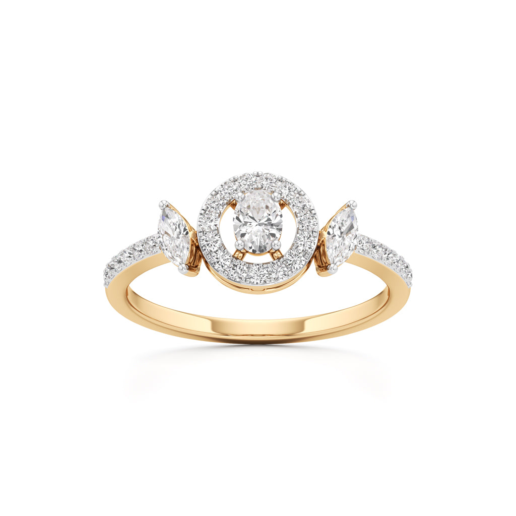 Artisan Oval Halo  Marquise SideStone 925 Silver 18k Gold Plated Statement Ring