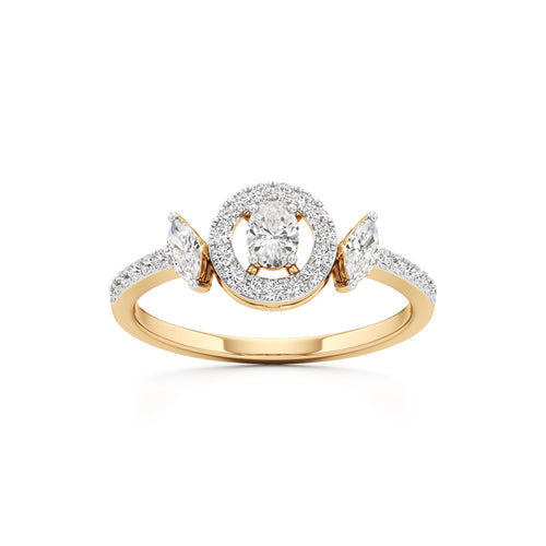 Artisan Oval Halo  Marquise SideStone 925 Silver 18k Gold Plated Statement Ring
