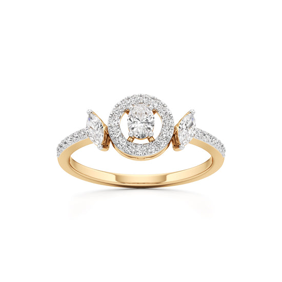 Artisan Oval Halo  Marquise SideStone 925 Silver 18k Gold Plated Statement Ring