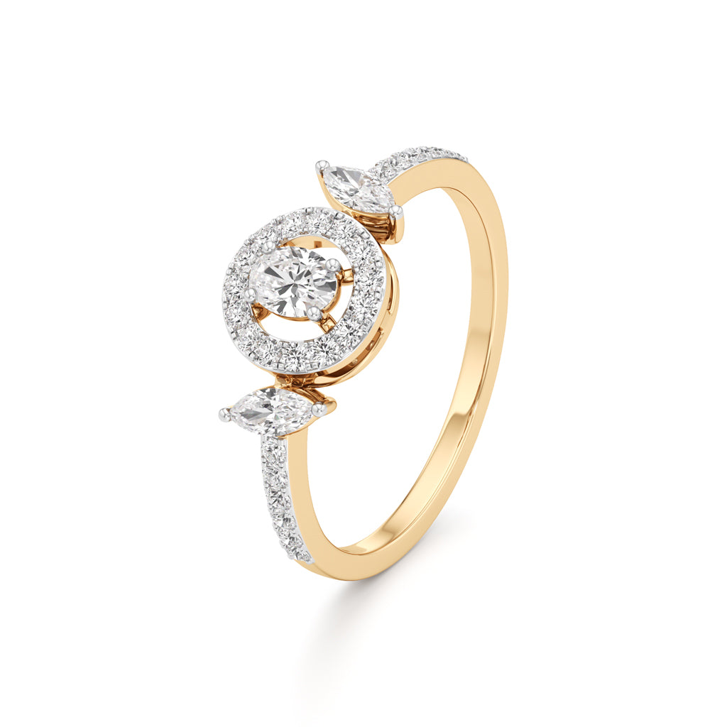 Artisan Oval Halo  Marquise SideStone 925 Silver 18k Gold Plated Statement Ring
