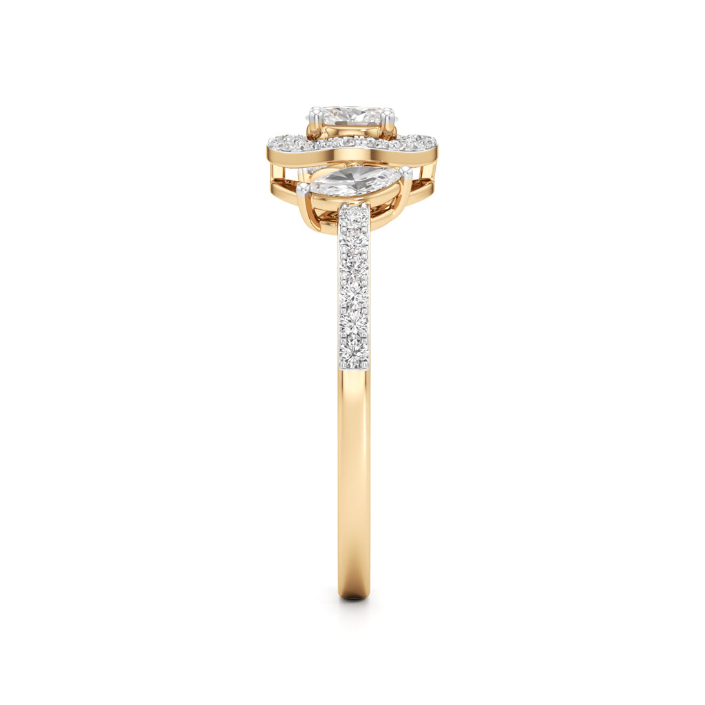 Artisan Oval Halo  Marquise SideStone 925 Silver 18k Gold Plated Statement Ring