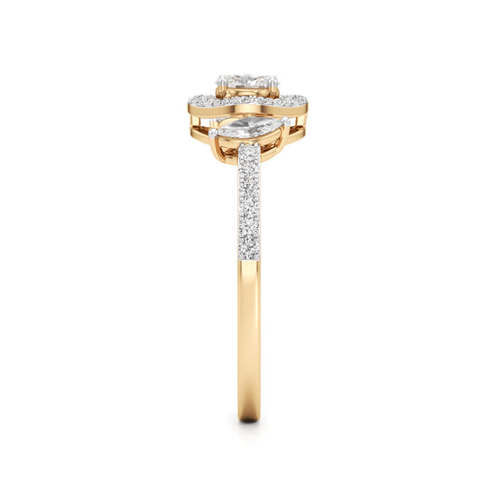 Artisan Oval Halo  Marquise SideStone 925 Silver 18k Gold Plated Statement Ring