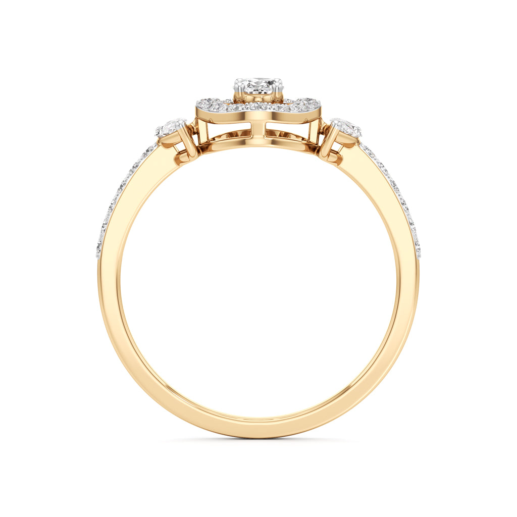 Artisan Oval Halo  Marquise SideStone 925 Silver 18k Gold Plated Statement Ring